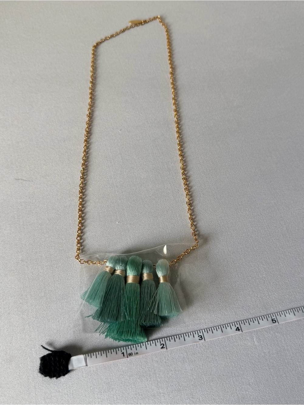Gold Chain Necklace with Mint Green Tassel Cluster